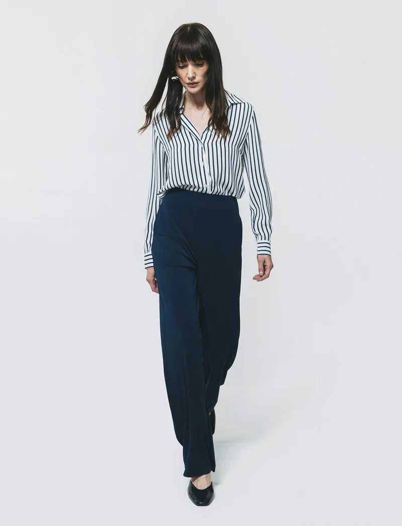 Pantalone Gamba Larga con Pinces - Blu