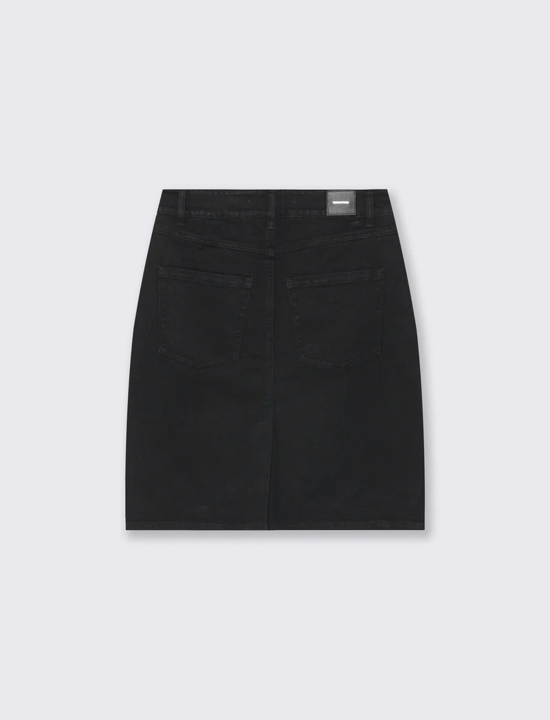 Longuette Denim con Spacco e Chiusura - Nero