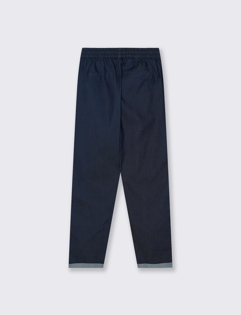 Pantalone Comodo con Coulisse e Risvolto - DENIM SCURO