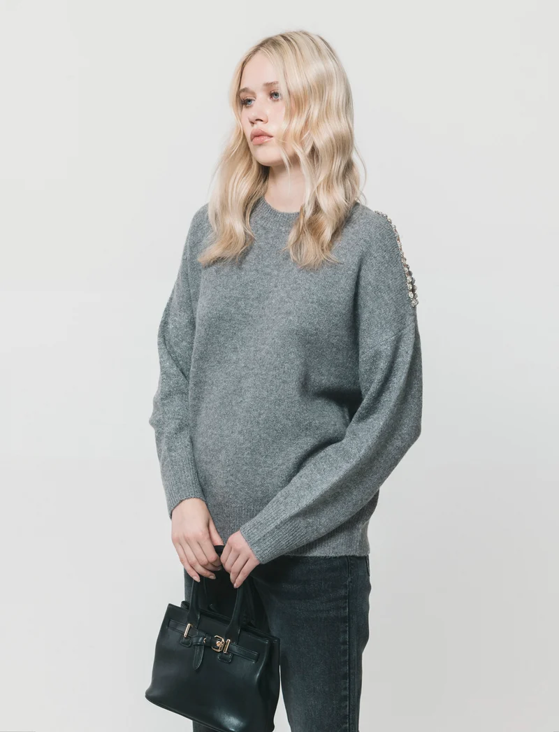 PULLOVER CON CUT-OUT - Grigio mel.