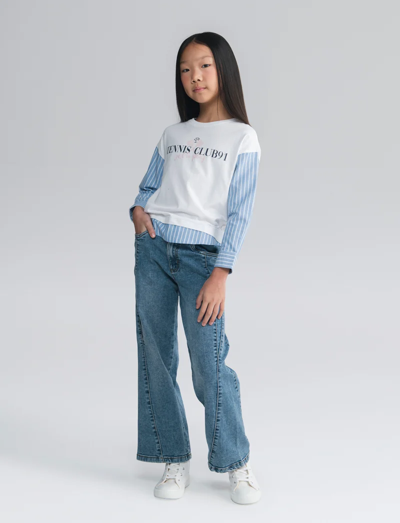 Jeans wide leg elasticizzati con tagli sagomati - Denim