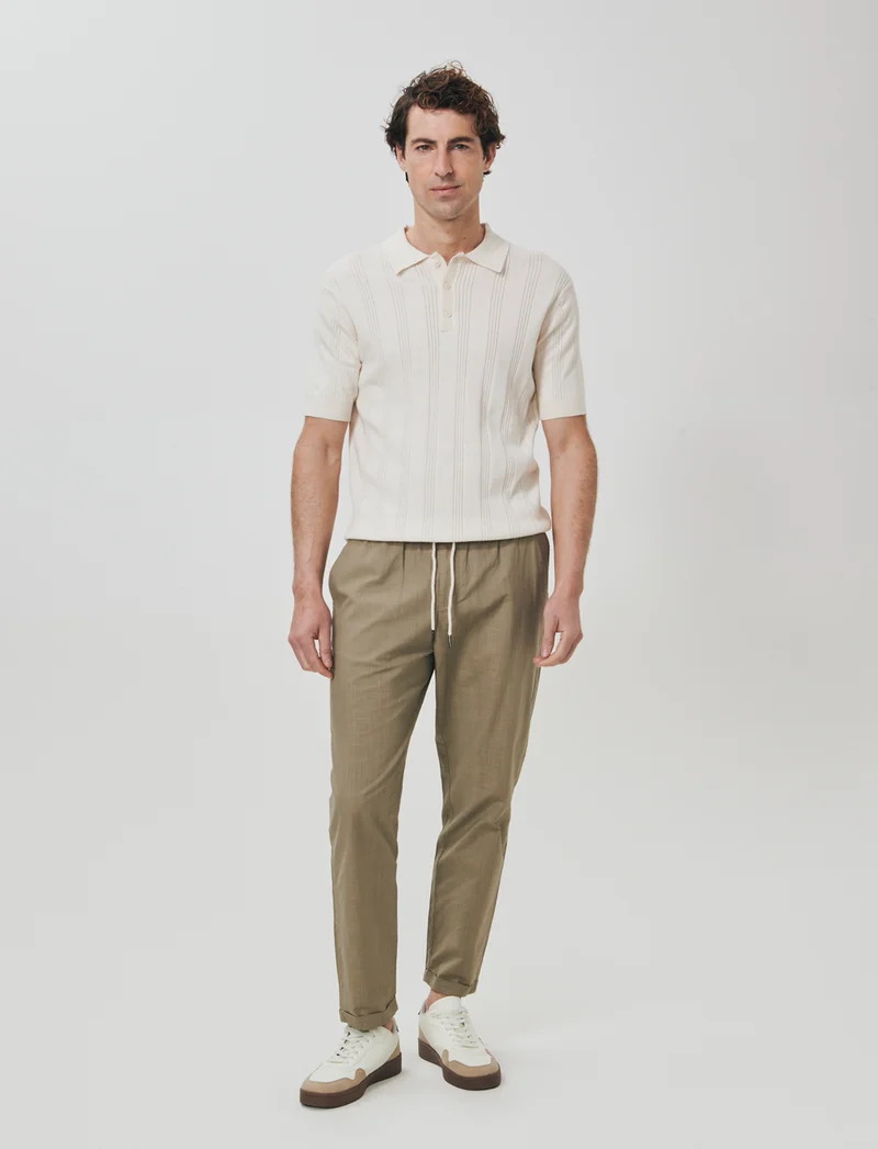 Polo in Maglia Jacquard a Maniche Corte - Beige ecru