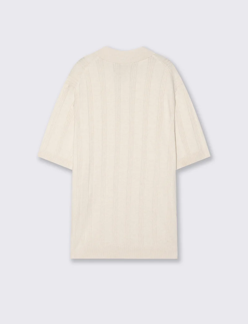 Polo in Maglia Jacquard a Maniche Corte - Beige ecru