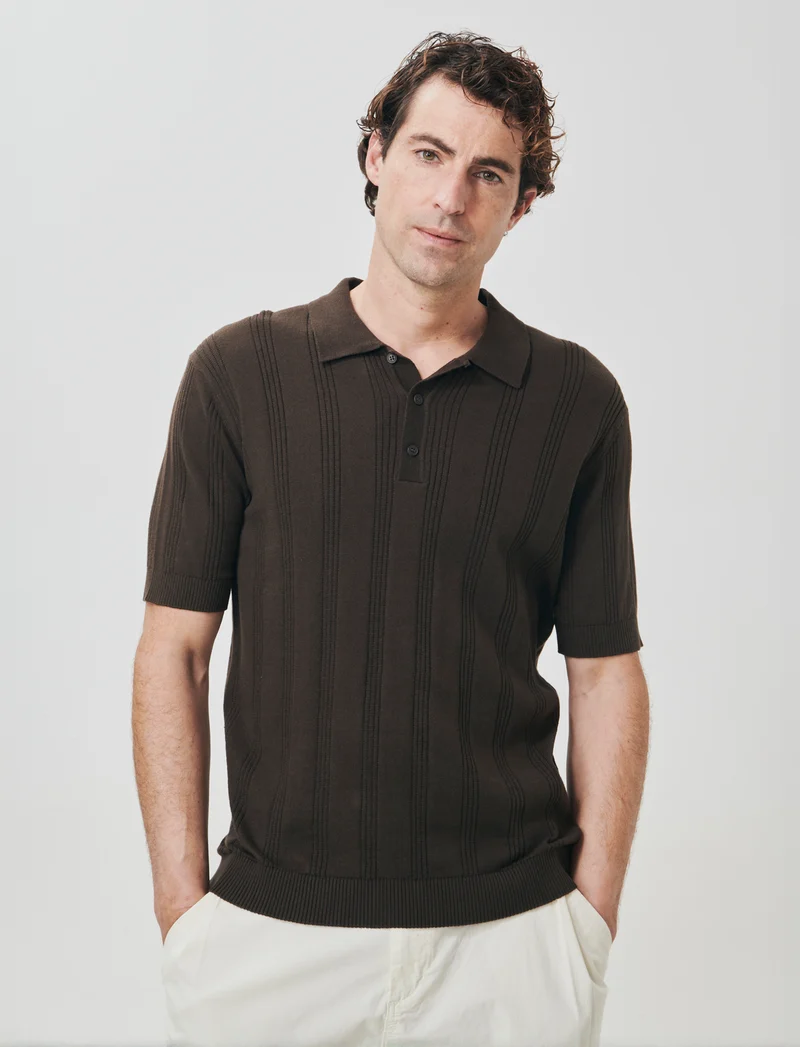 Polo in Maglia Jacquard a Maniche Corte - Moro