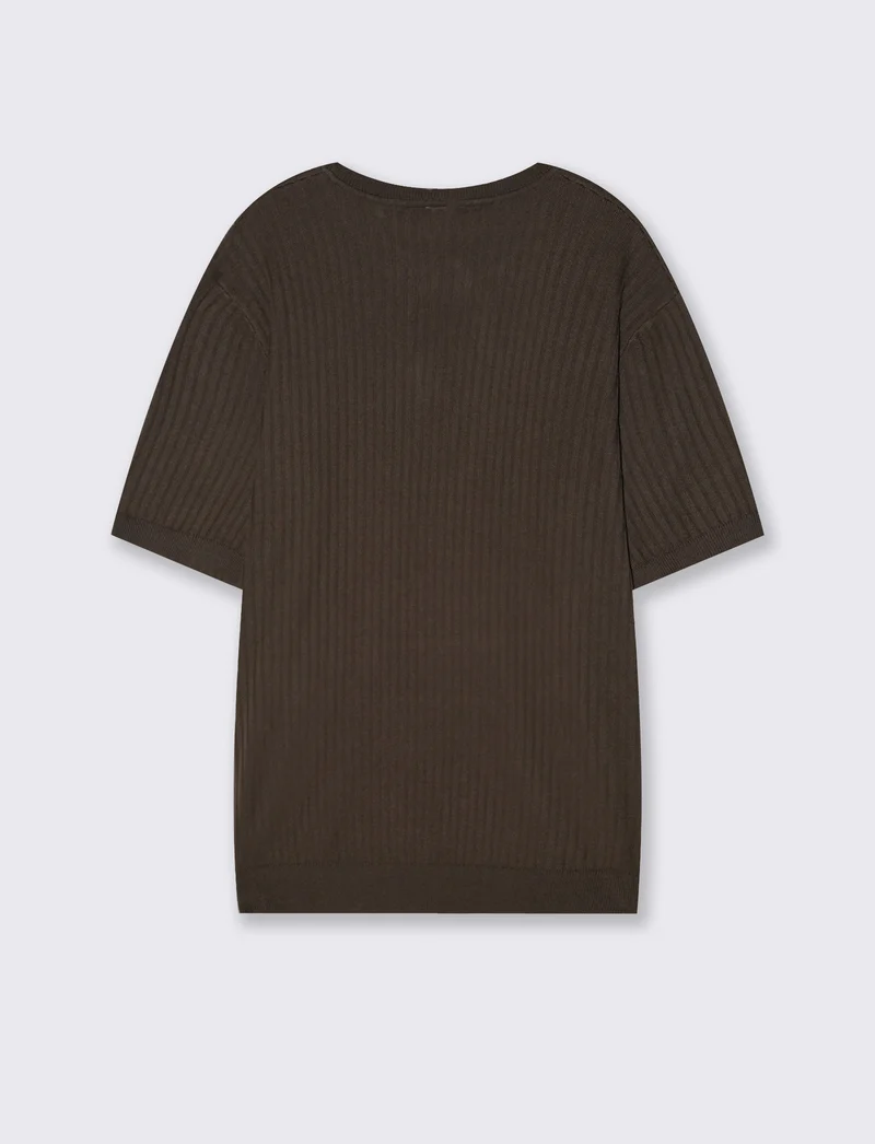 T-shirt girocollo in maglia a coste - Moro