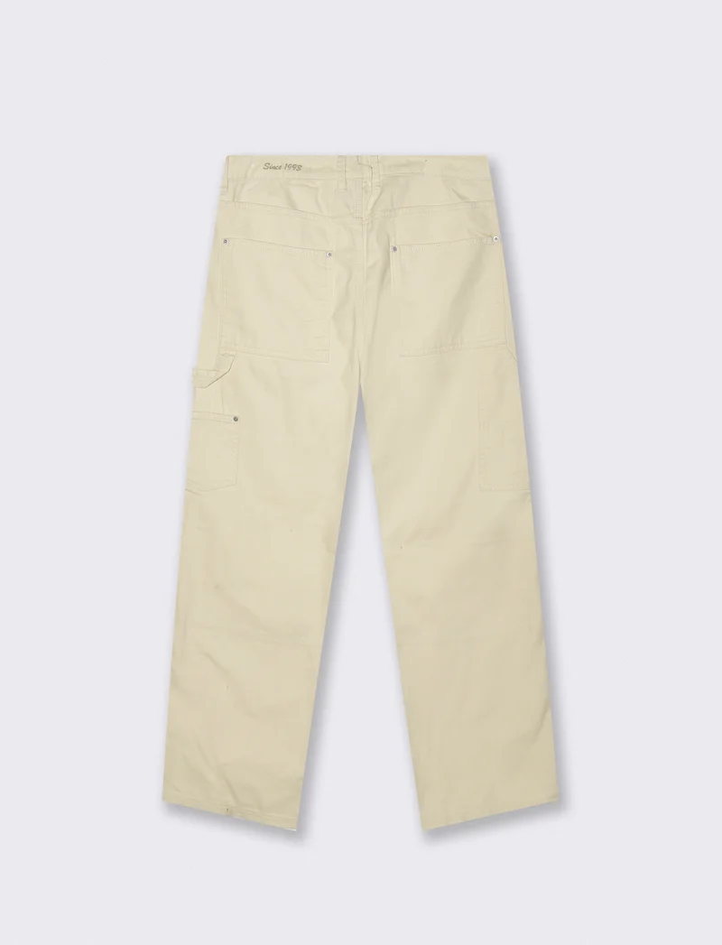 Pantaloni carpenter in denim e lino - Beige ecru