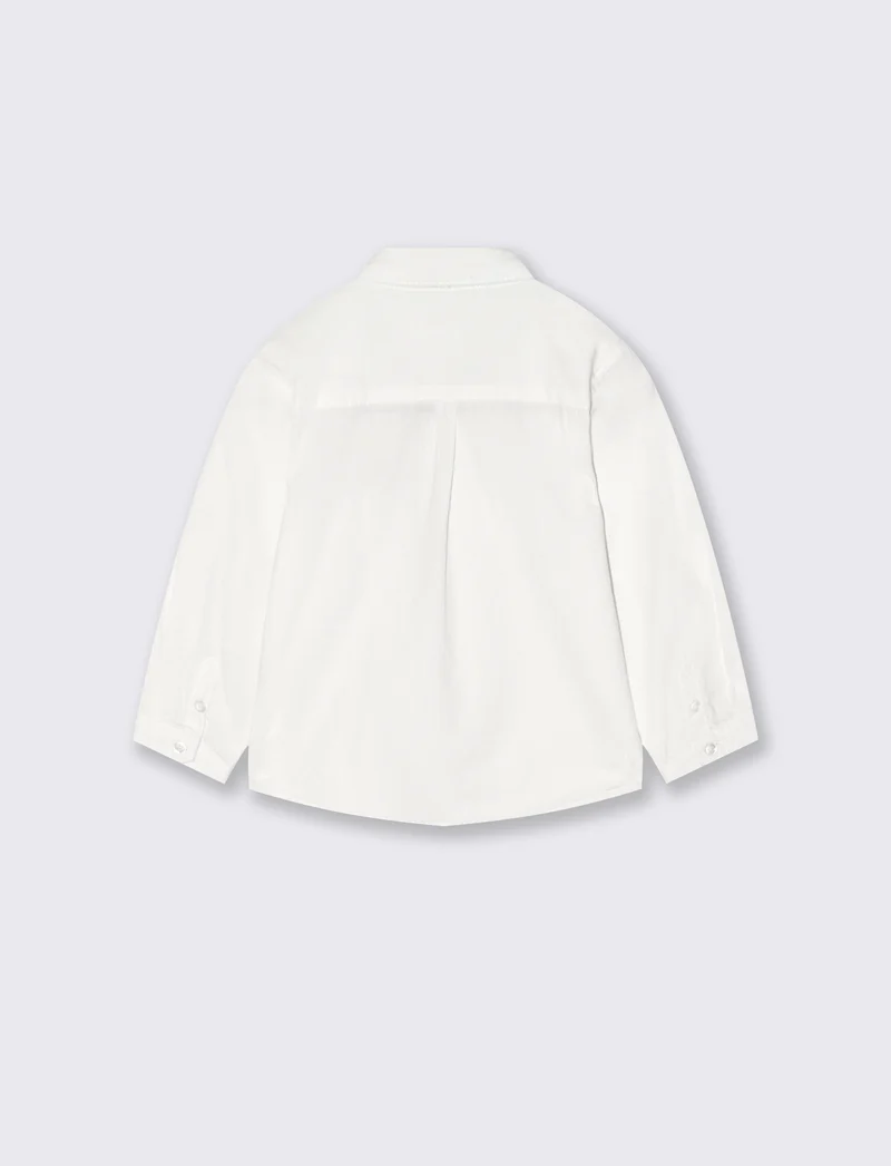 Camicia manica lunga con ricamo al petto - Bianco