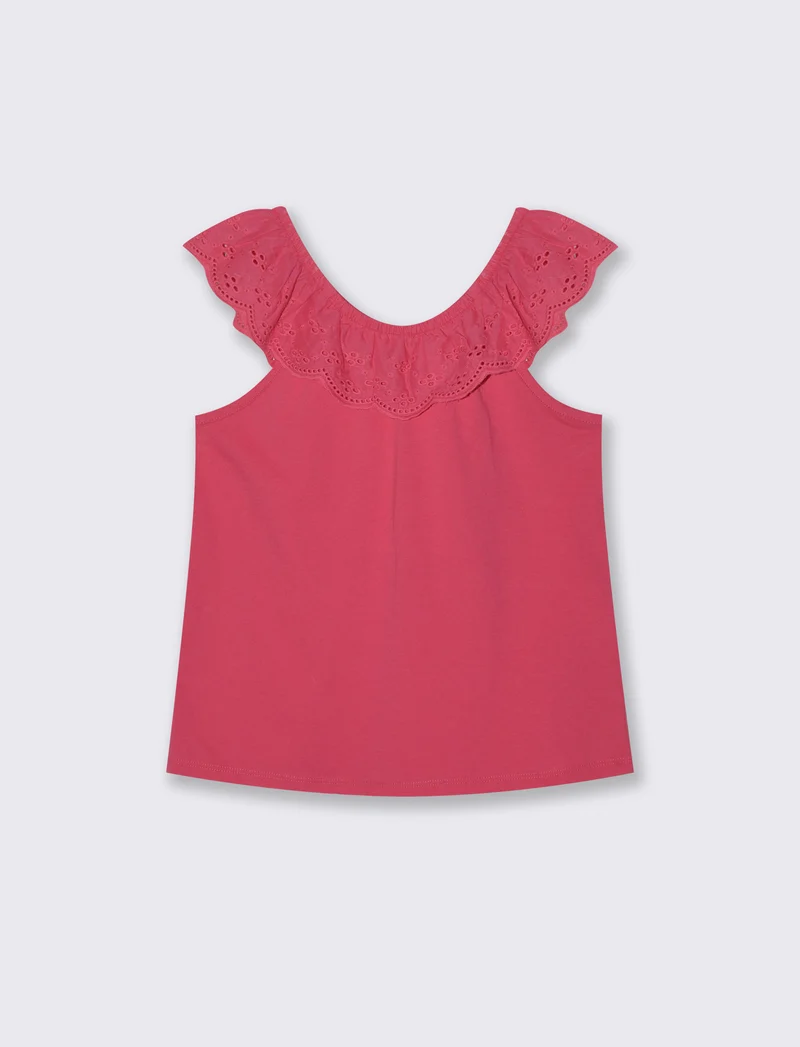 Top in jersey con rouches ricamate - Fuxia