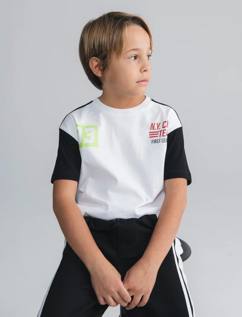 T-shirt girocollo maniche in contrasto - Bianco