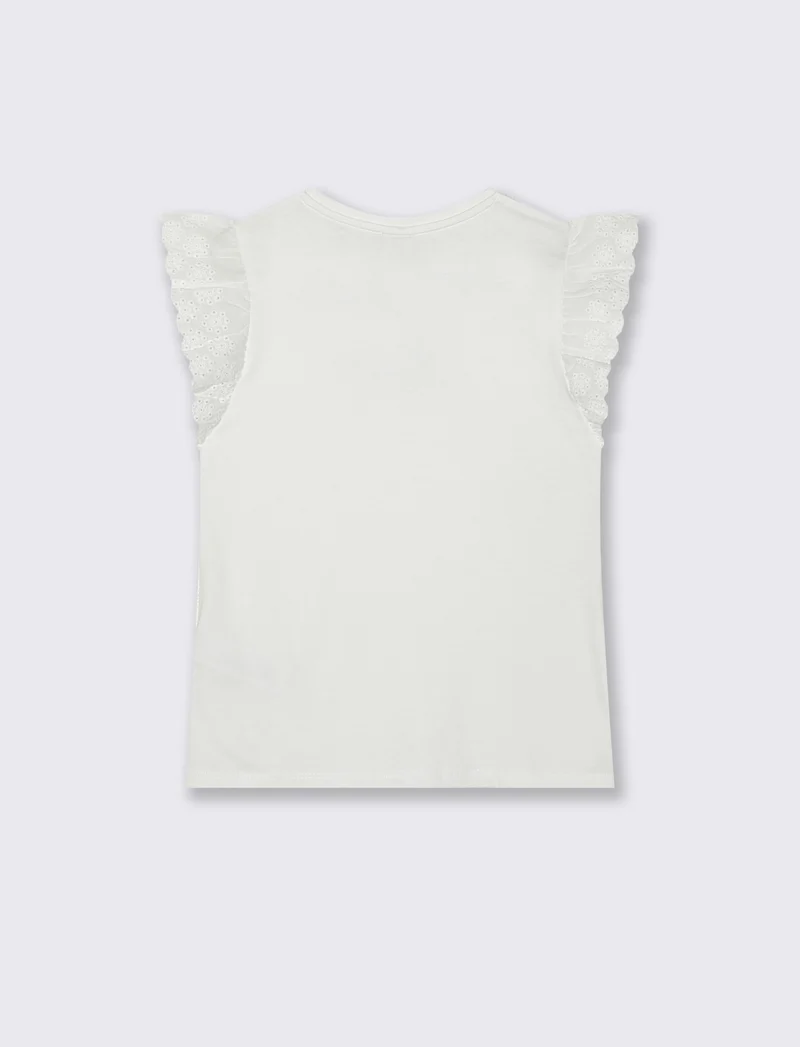T-shirt estiva bambina con volant e strass - Bianco