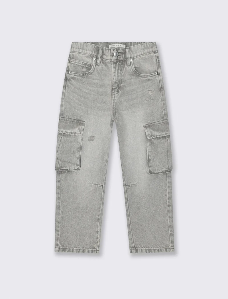 Jeans baggy in cotone con tache e vita elastica - Grigio