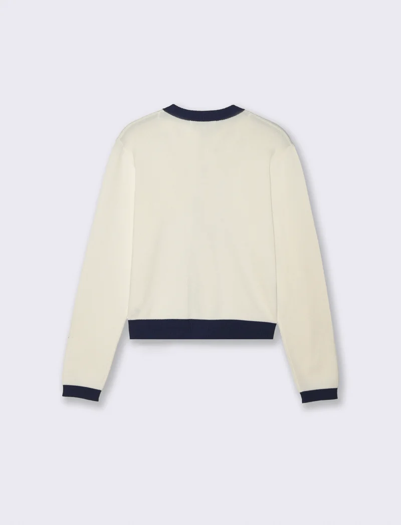Cardigan con bottoni e bordi a contrasto - Avorio