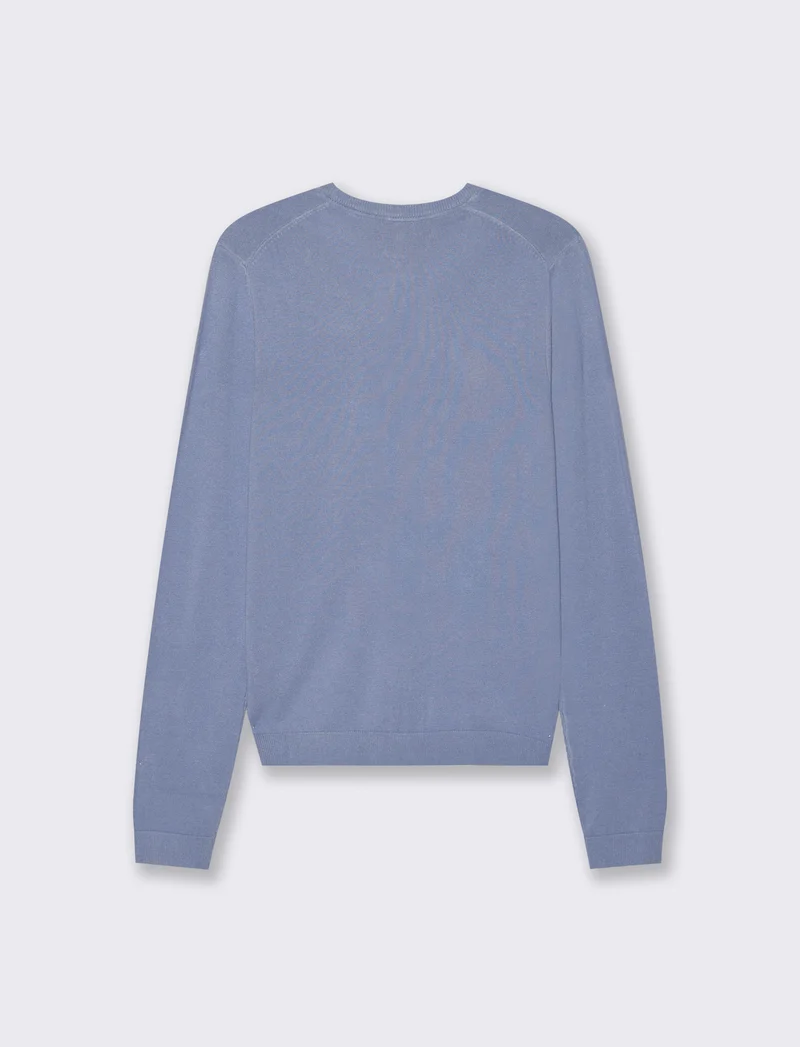 Cardigan Basico con Bottoni e Maniche Lunghe - Denim