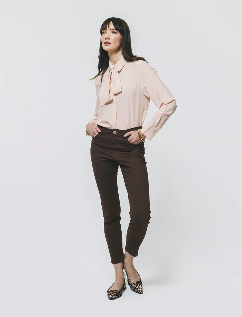 Jeans skinny 5 Tasche con Chiusura Frontale - Marrone cioccolato