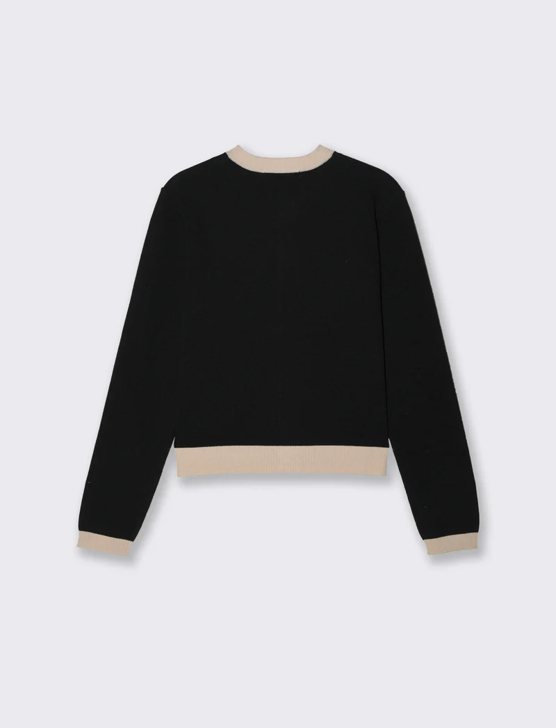 Cardigan con bottoni e bordi a contrasto - Nero
