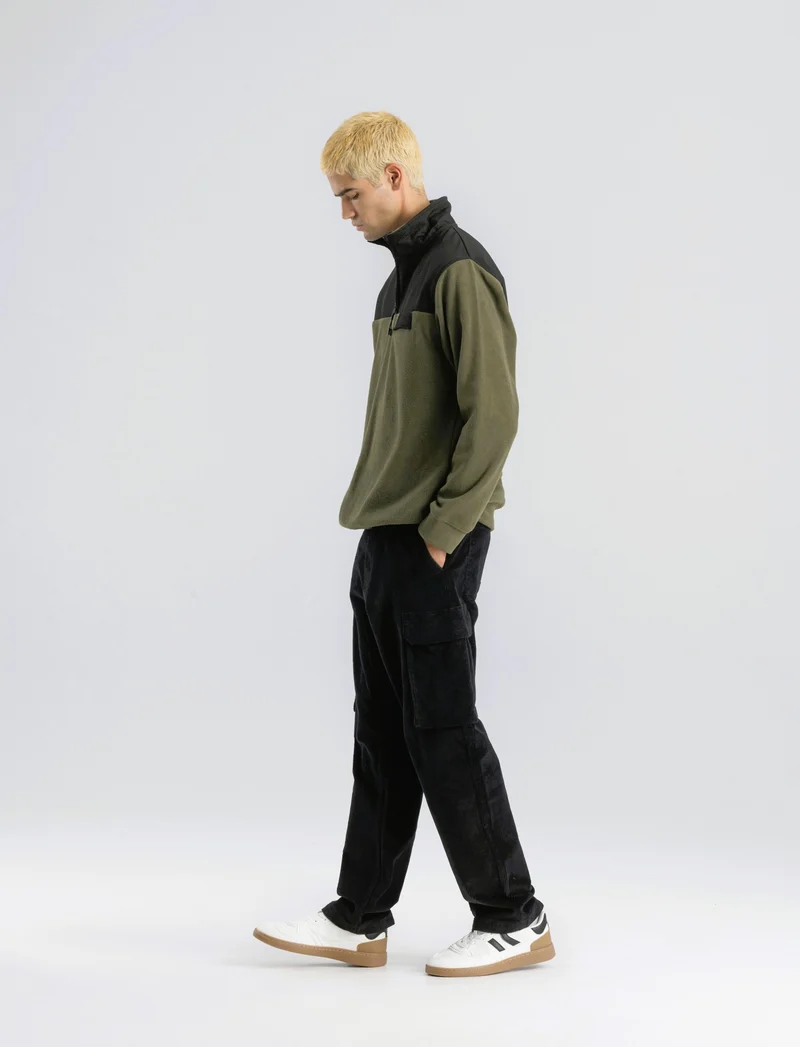 PANTALONI CARGO IN VELLUTO STRAIGHT FIT - Nero