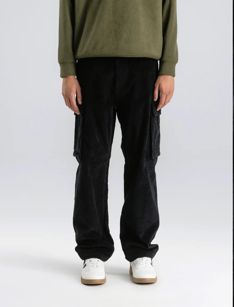 PANTALONI CARGO IN VELLUTO STRAIGHT FIT - Nero