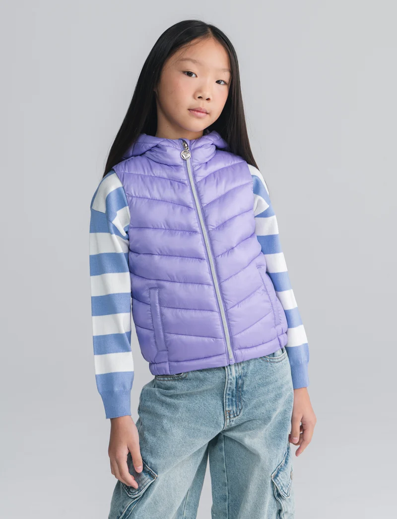 Gilet trapuntato leggero con cappuccio - Lilla