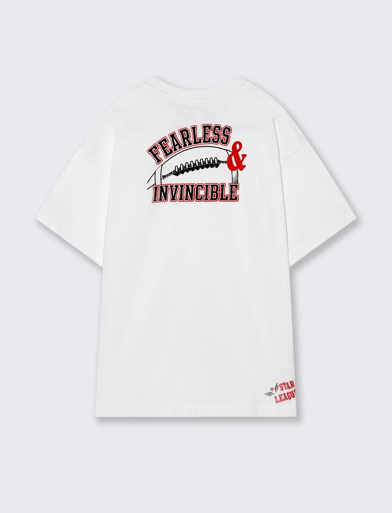 T-shirt in cotone con ricamo e stampa - Bianco