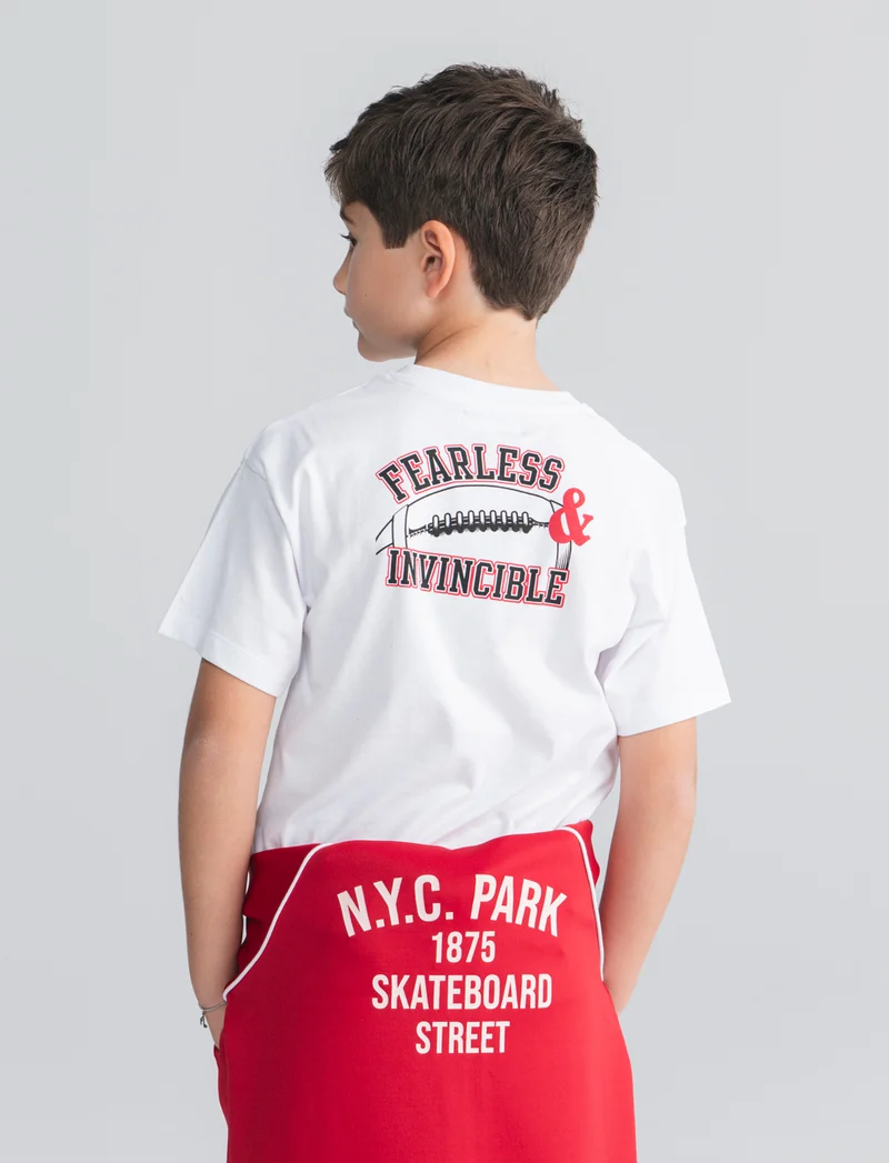 T-shirt in cotone con ricamo e stampa - Bianco