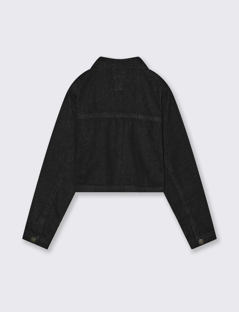 Giubbino denim cropped con borchie glamour - Nero