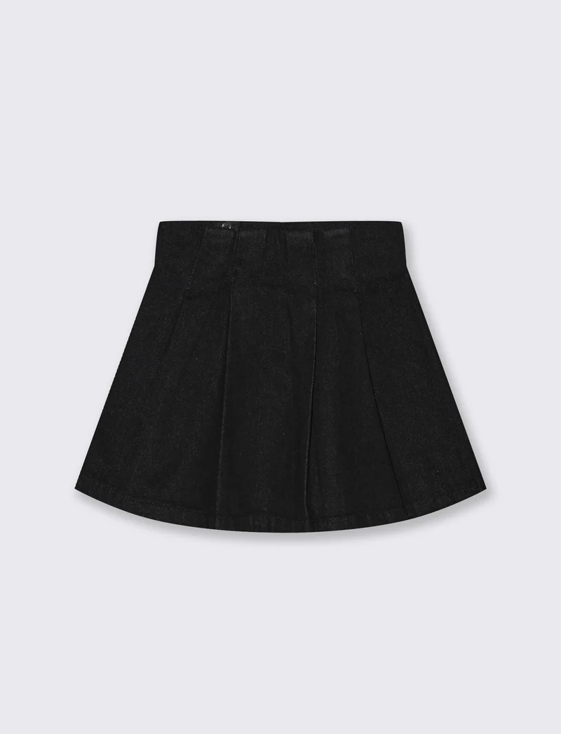 Gonna a pieghe in denim con borchie - Nero