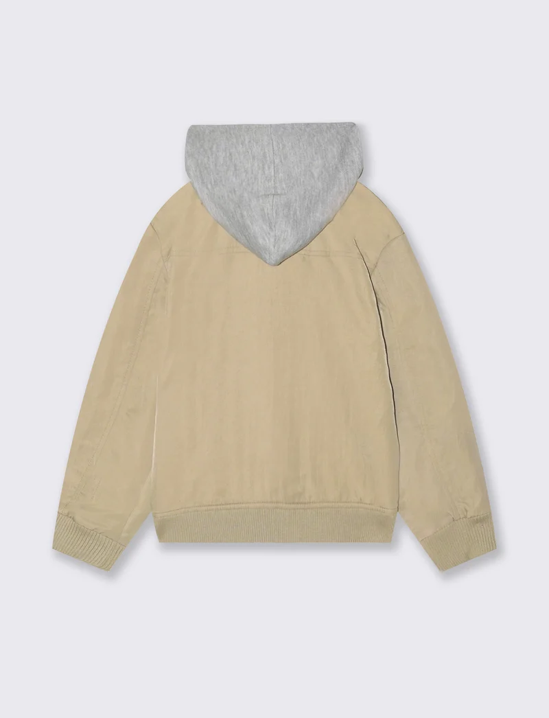 Giubbotto con cappuccio e zip frontale - Beige