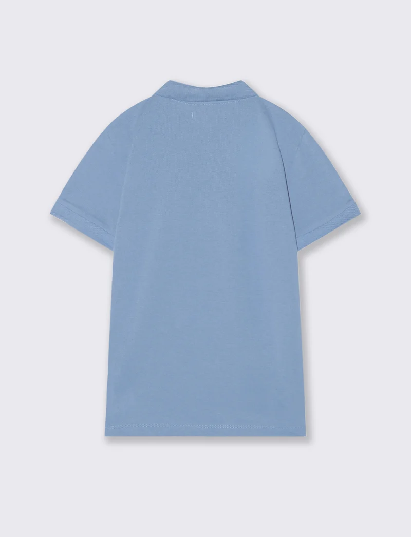 Polo mezza manica in cotone con ricamo - Azzurro