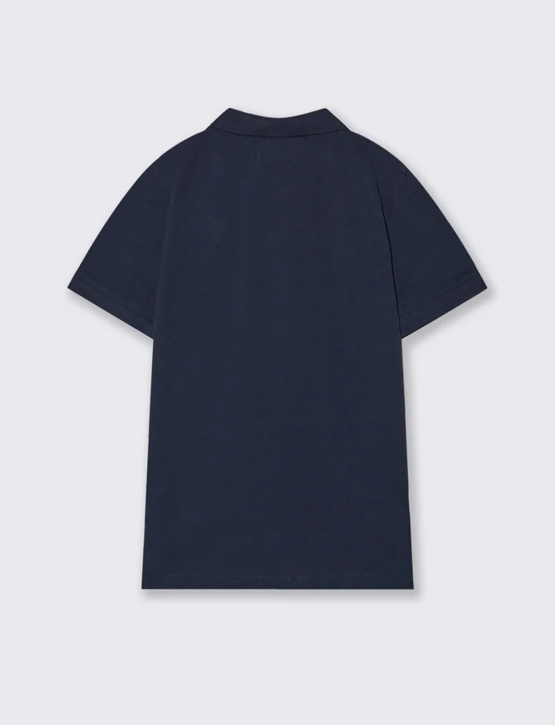 Polo mezza manica in cotone con ricamo - Blu