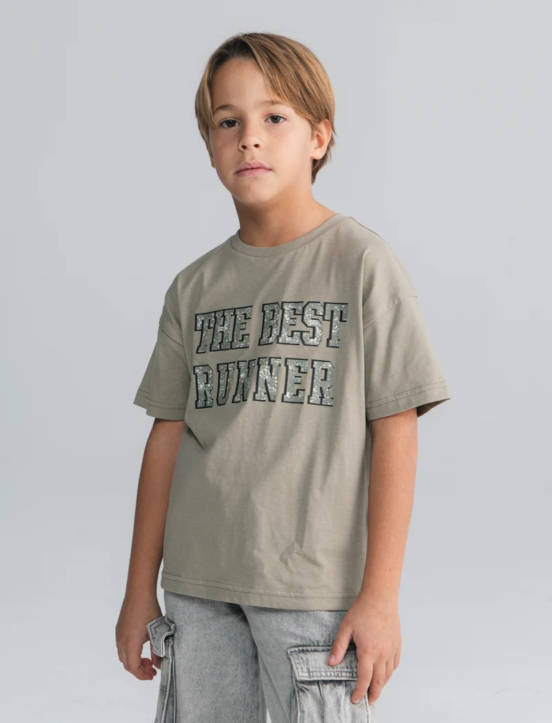 T-shirt oversize in jersey con stampa - Grigio mastice