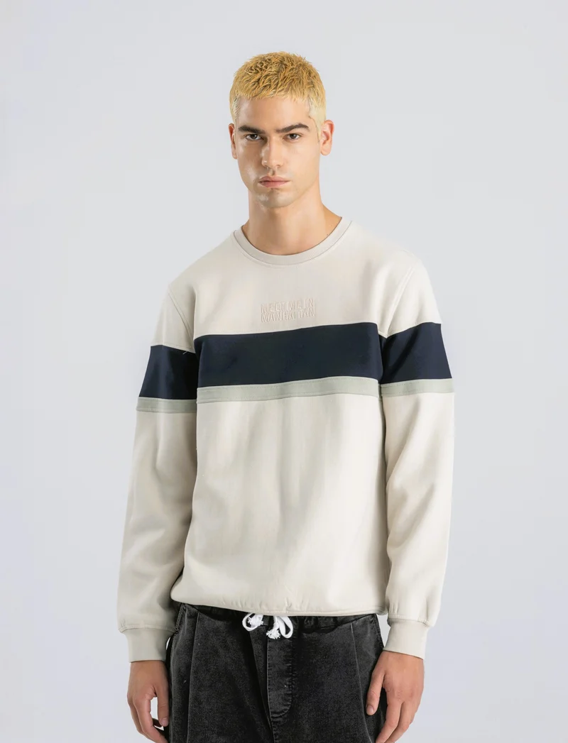 FELPA CON RICAMO E FASCIA CONTRASTO - Grigio ghiaccio