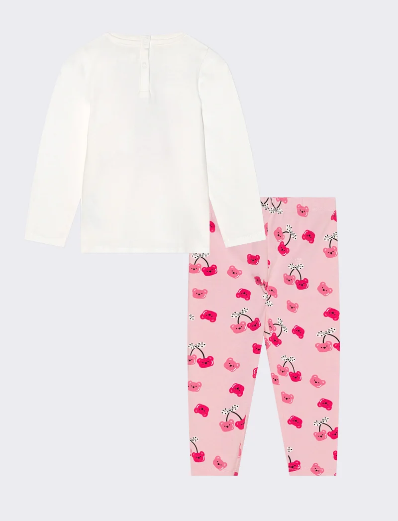 Set t-shirt e leggings con stampa all over - Bianco latte