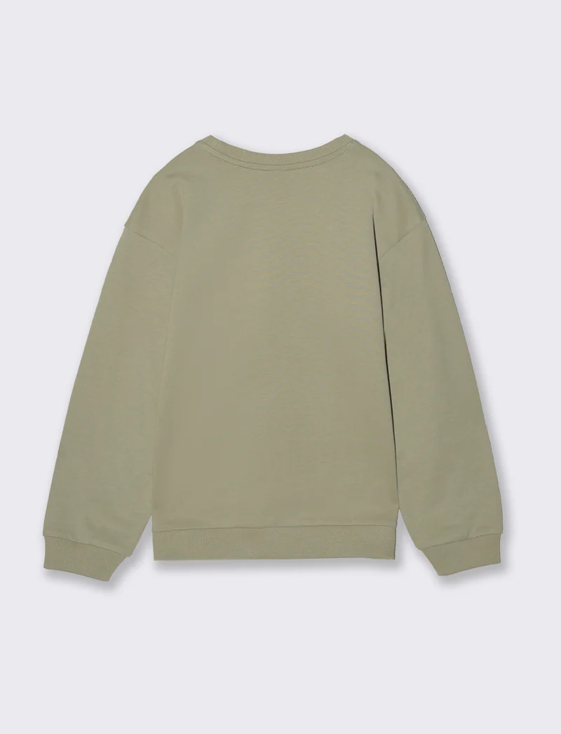 Felpa basic in cotone con stampa sportiva - Verde salvia