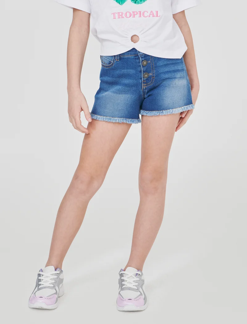 Short denim elastico con tasche a cuore - Denim