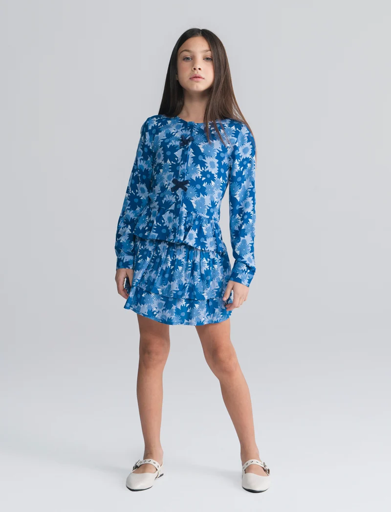 Short in viscosa con doppia balza - Blu