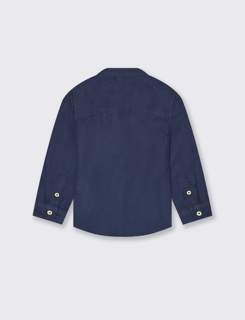 Camicia coreana manica lunga tinta unita - Blu