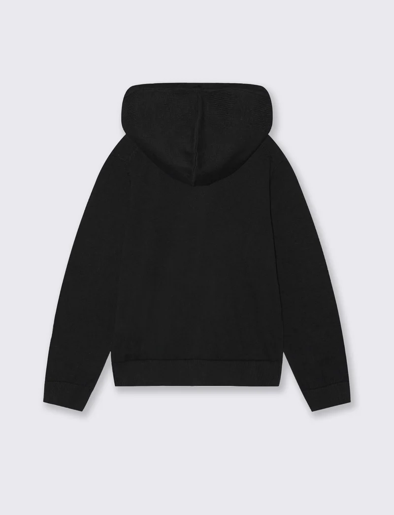 Maglia felpa cotone con cappuccio zip - Nero