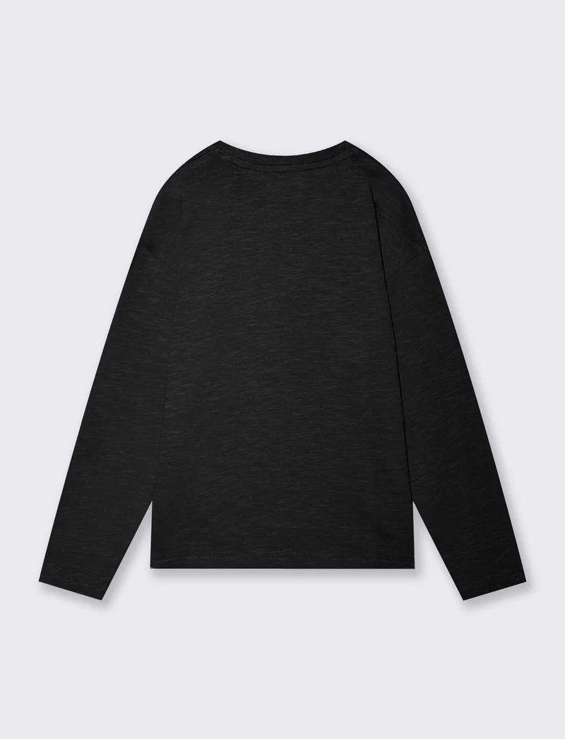 T-shirt lunga in cotone fiammato versatile - Nero