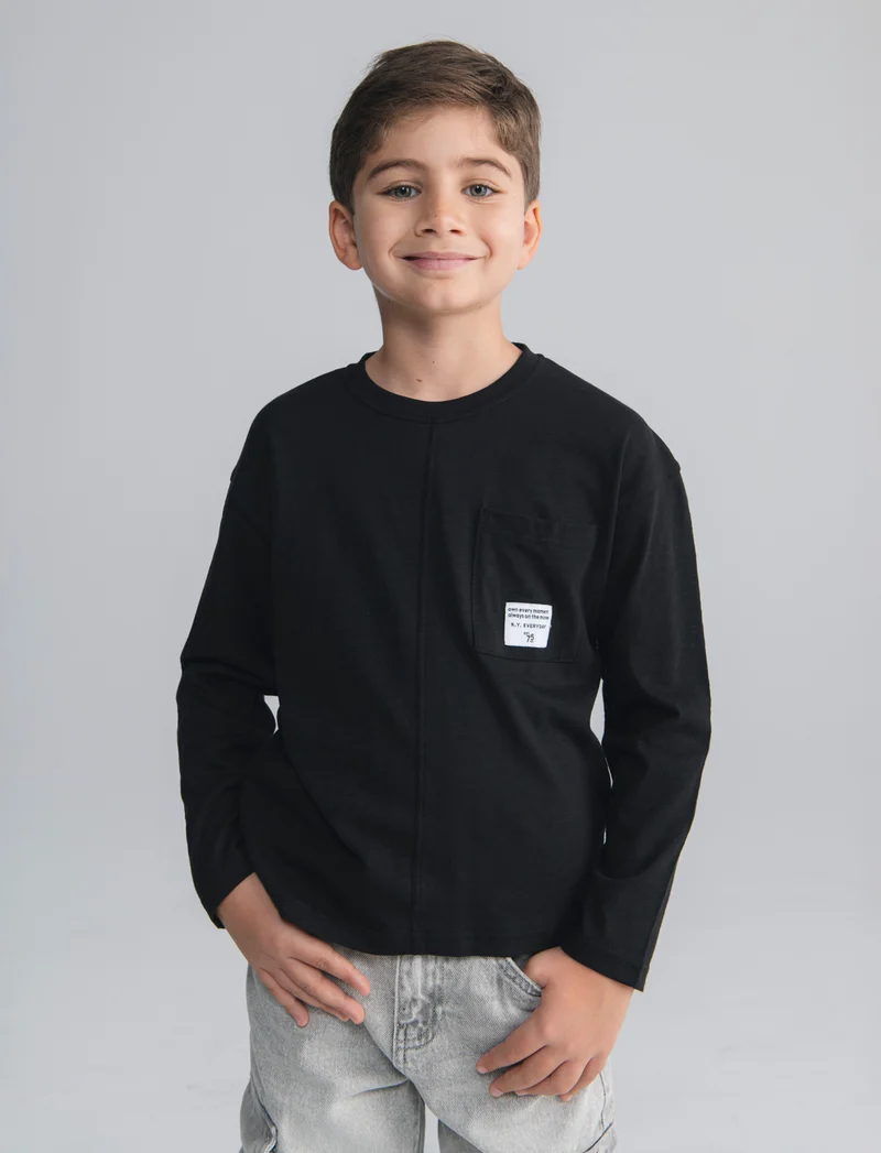 T-shirt lunga in cotone fiammato versatile - Nero