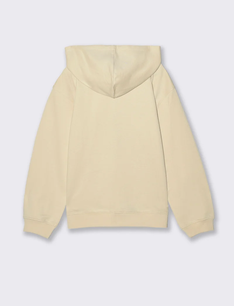 Felpa girocollo con zip e cappuccio - Beige