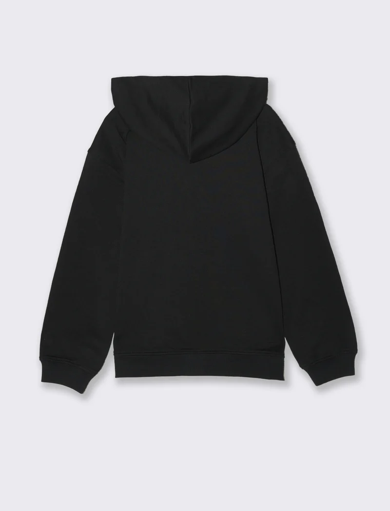 Felpa girocollo con zip e cappuccio - Nero