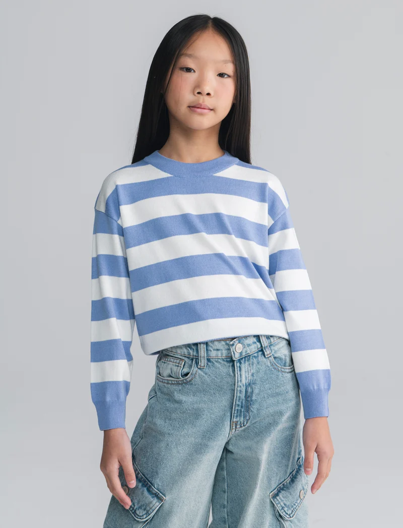 Maglia a righe bicolore per bambine - Azzurro