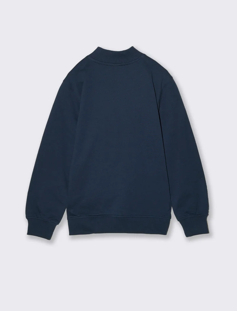 Felpa aperta in cotone con zip - Blu