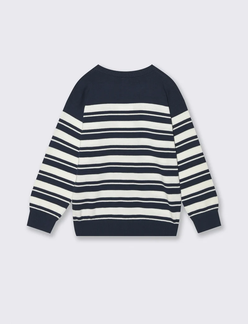 Maglia rigata girocollo in cotone comoda - Blu