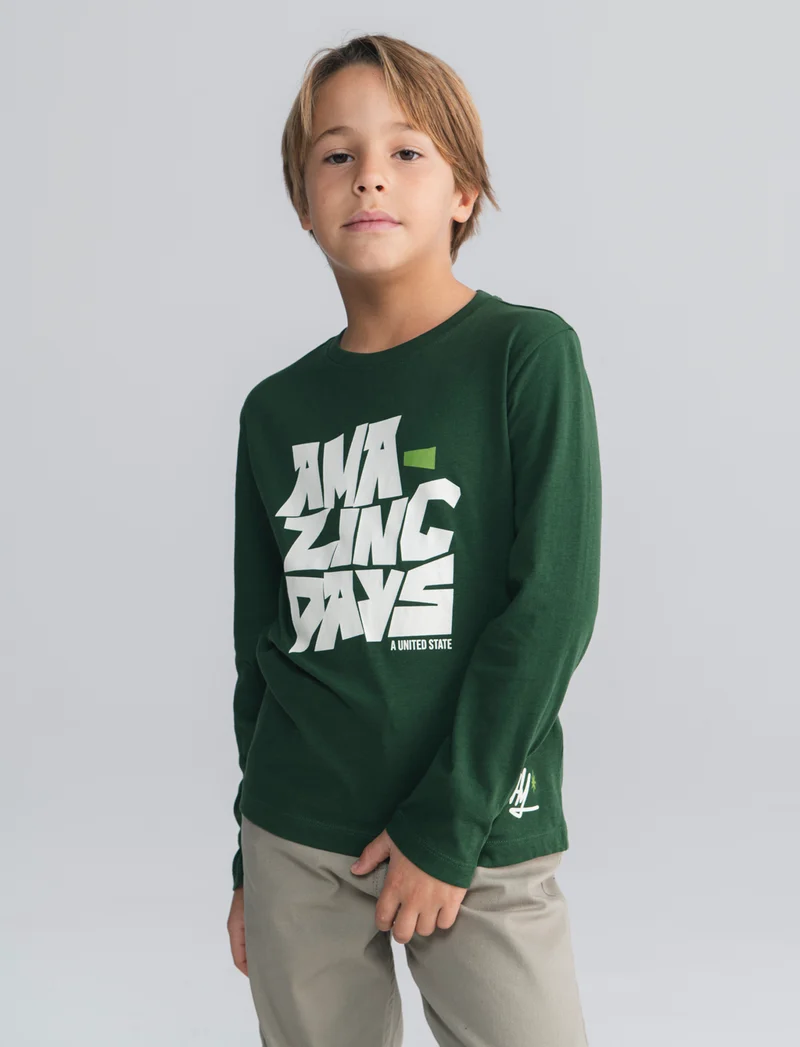 T-shirt maniche lunghe con stampa colori - Verde abete