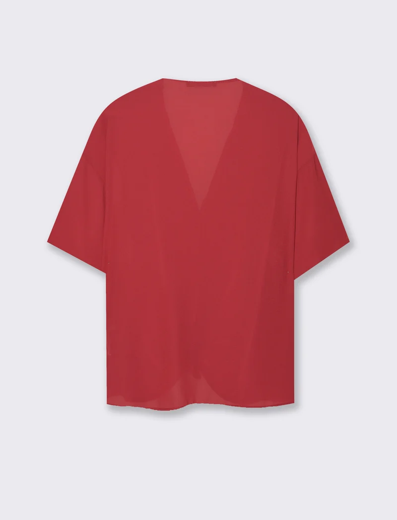 Camicia mezza manica con scollo aperto - Rosso india