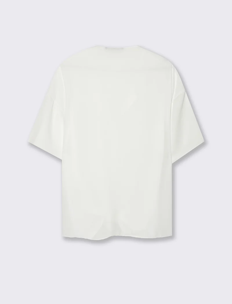 Camicia mezza manica con scollo aperto - Bianco latte