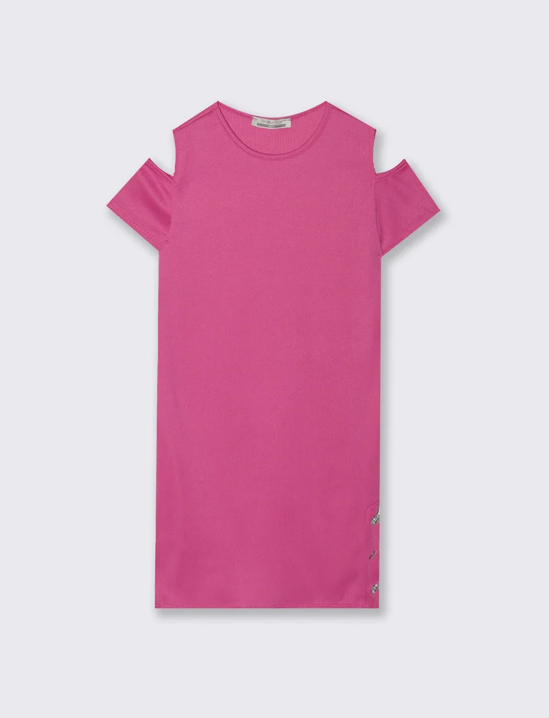 Abito estivo da bambina in costina elastica. - Fuxia
