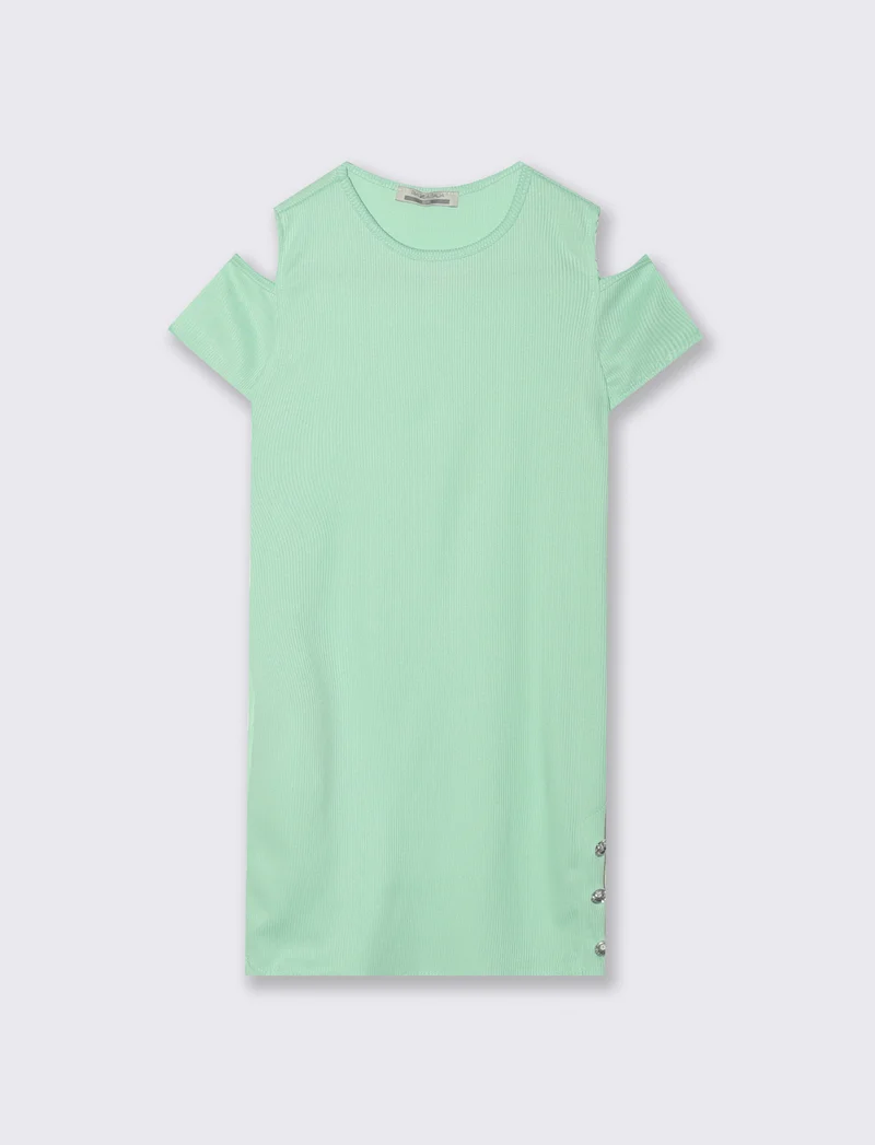 Abito estivo da bambina in costina elastica. - Verde