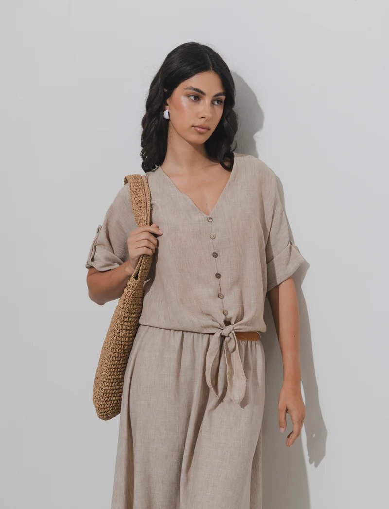 Casacca con bottoni scollo a V - Beige